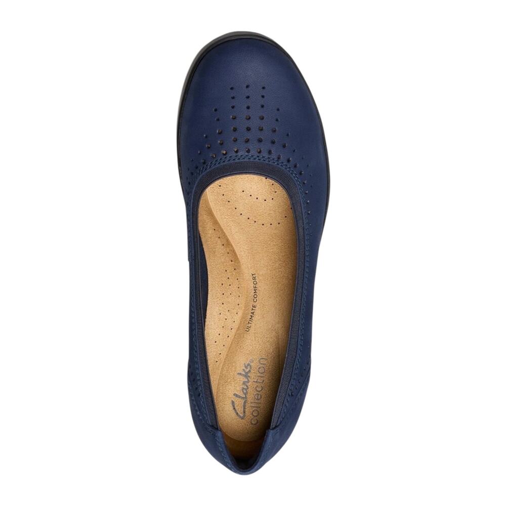 Clarks Women's Suttyn Kaylie Nubuck Leather Wedge Heel Pumps Navy Size 6 W - Picture 4 of 5